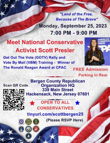 Hackensack, New Jersey - Sep 25, 2023 - Bergen County Republicans Featuring Scott Presler