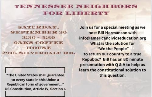 Chattanooga, Tennessee - Sep 30, 2023 - Tennessee Neighbors for Liberty Meeting