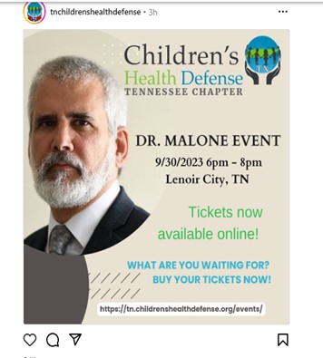 Lenoir City, Tennessee - Sep 30, 2023 - CHD Tennessee Chapter Presents Dr. Malone