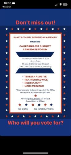 Redding, California - Sep 7, 2023 - California 1st District Candidate Forum