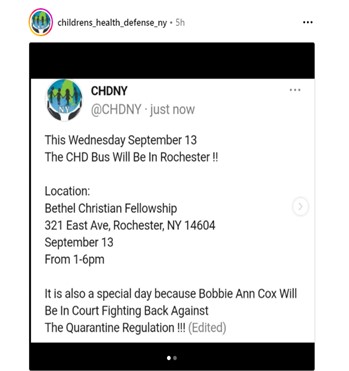 Rochester, New York - Sep 13, 2023 - Children's Health Defense Bus Tour