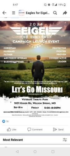 Weldon Springs, Missouri - Sep 8, 2023 - Eigel for Governor Campaign Launch Event