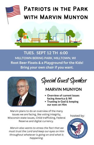 Milltown, Wisconsin - Sep 12, 2023 - Patriots in the Park with Marvin Munyon