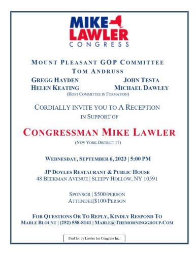 Sleepy Hollow, New York - Sep 6, 2023 - Reception in Support of Mike Lawler for Congress
