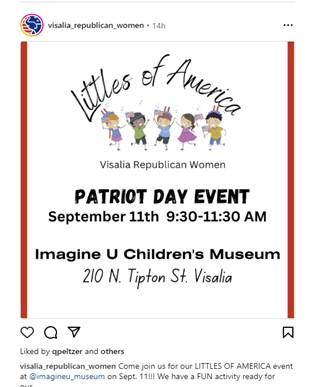 Visalia, California - Sep 11. 2023 Littles of America - Visalia Republican Women - Patriot Day Event