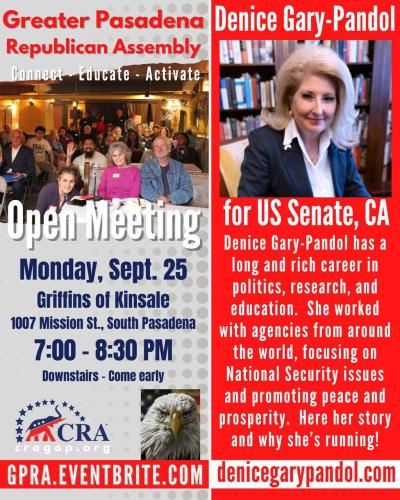 South Pasadena, California - SEp 25, 2023 - Greater Pasadena Republican Assembly - Denice Gary-Pandol for US Senate