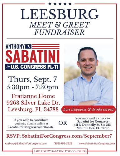 Leesburg, Florida - Sep 7, 2023 - Leesburg Meet and Greet Fundraiser - Anthony Sabatini US Congress FL-11