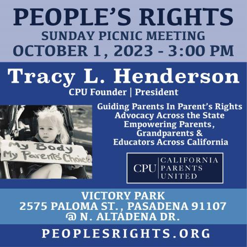 Pasadena, California - Oct 1, 2023 - People's Rights Picnic Meeting  - Tracy L. Henderson CPU Founder