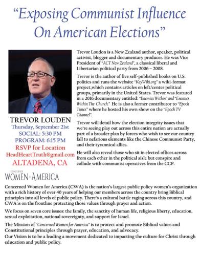 Altadena, California - Sept 21, 2023 - Trevor Loudon - Exposing Communist Influence on American Elections