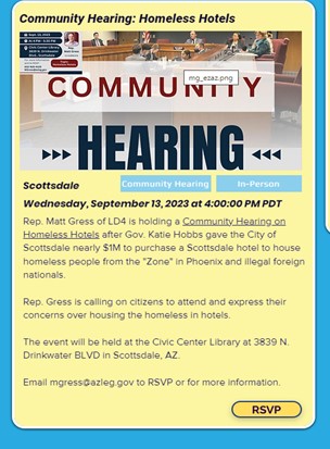Scottsdale, Arizona - Sep 13, 2023 - Community Hearing on Homeless Hotels