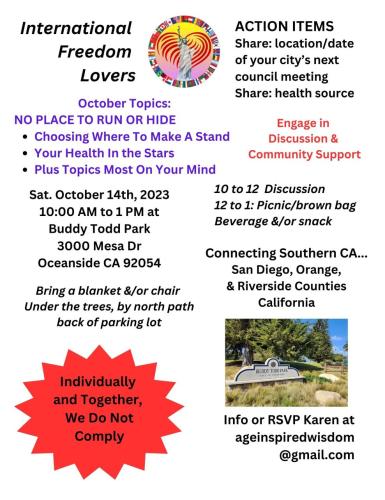 Oceanside, California - Oct 14, 2023 - International Freedom Lovers - No Place to Run or Hide