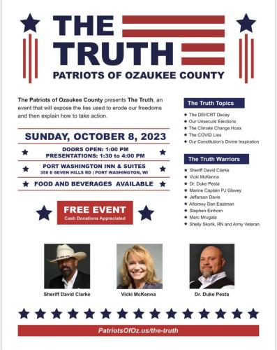 Port Washington, Wisconsin - Oct 8, 2023 - The Truth - Patriots of Ozaukee County