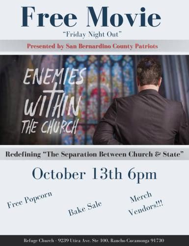 Rancho, Cucamonga, California - Oct 13, 2023 - Free Movie - Enemies Within the Church