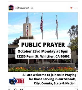 Whittier, California - Oct 23, 2023 -LEXIT Public Prayer Event