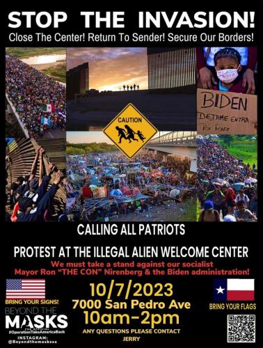 San Antonio, Texas - Oct 7, 2023 - Protest at the Illegal Alien Welcome Center