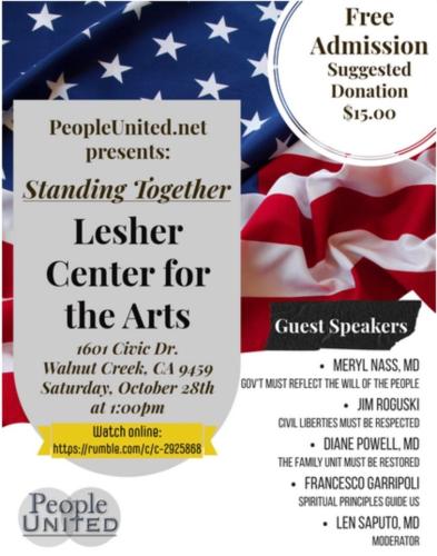 Walnut Creek, California - Oct 28, 2023 - People United Presents Standing Together