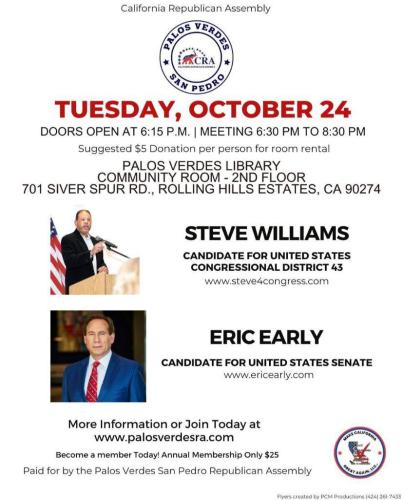 Rolling Hills Estates, California - Oct 24, 2023 - California Republican Party of Palos Verde and San Pedro