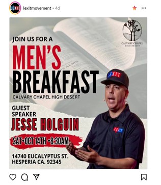 Hesperia, California - Oct 14, 2023 - Mem's Breakfast Featuring Jesse Holguin - CA LEXIT Leader