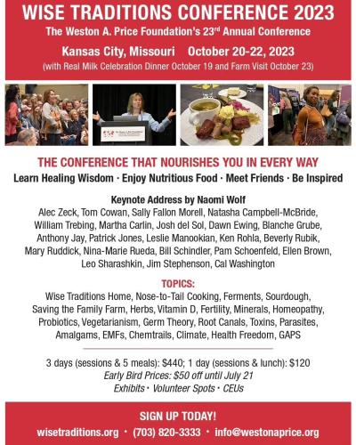 Kansas City, Missouri – Oct 20-22. 2023 – Wise Traditions Conference
