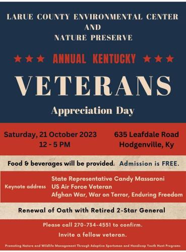 Hodgenville, Kentucky - Oct 21, 2023 - Veterans Appreciation Day