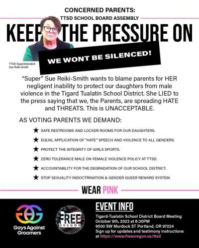 Portland, Oregon - Oct 9, 2023 - Concerned Parents TTSD School Board Assembly Meeting