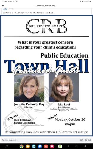 Rancho Cucamonga, California - Oct 30, 2023 - Public Education Town Hall