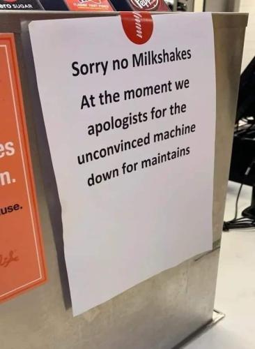 sorry no milkshakes