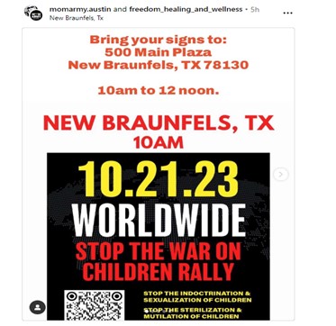 New Braunfels, Texas - Oct 21, 2023 - Stop the War on Children Rally