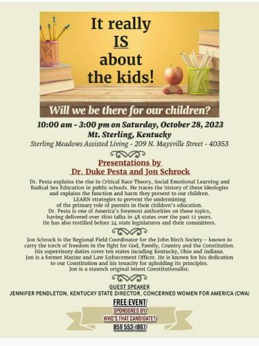 Mt. Sterling, Kentucky - Oct 28, 2023 - It Really is About the Kids - CRT, SEL and Sex Ed in Public Schools
