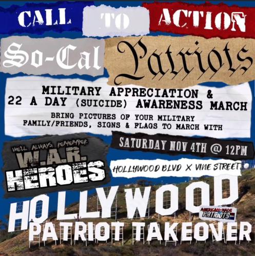 Hollywood, California - Nov 4, 2023 - So Cal Patriots Military Appreciation and Awareness March