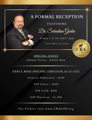 Costa Mesa, California - Nov 3, 2023 - California Republican Assembly - A Formal Reception Featuring Dr. Sebastian Gorka