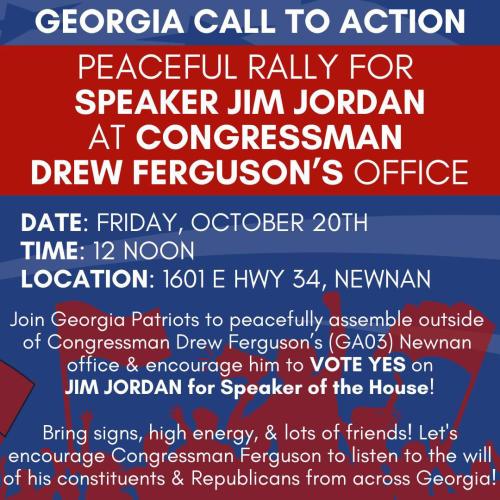 Newnan, Georgia - Oct 20, 2023 - Peaceful Rally for Jim Jordan at Congressman Drew Ferguson's Office