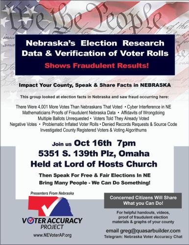 Omaha, Nebraska - Oct 16, 2023 - Voter Accuracy Project Presentation on Election Integrity