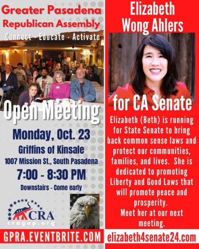 South Pasadena, California - Oct 23, 2023 - Greater Pasadena Republican Assembly Meeting