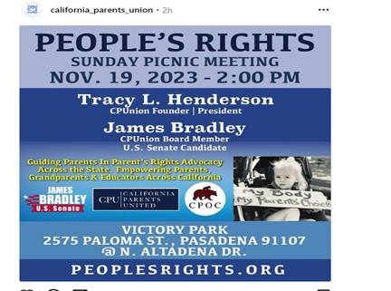 Pasadena, California - Nov 19, 2023 - People's Rights Picnic Meeting - California Parents United