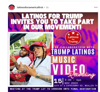 McAllen, Texas - Nov 15, 2023 - Latinos for Trump Music Video Invitation