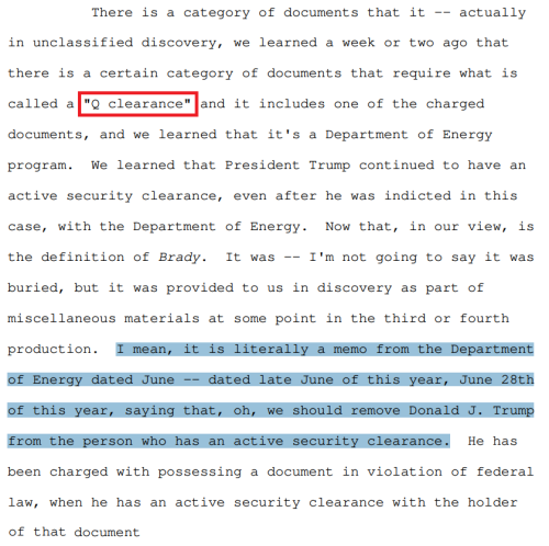 Donald Trump Active Department Of Energy Q Security Clearance Confirmed November 1, 2023