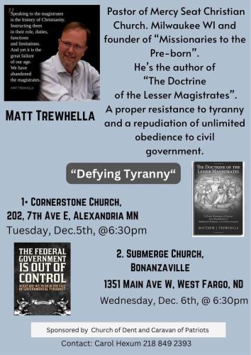 West Fargo, North Dakota - Dec 5, 2023 - Defying Tyranny