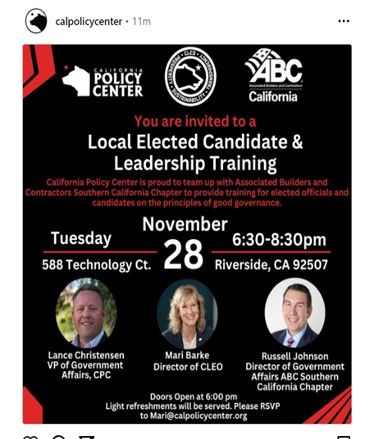 Riverside, California - Nov 28, 2023 - Local Elected Candidate and Leadership Training