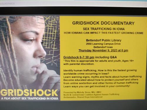 Bettendorf, Iowa - Nov 9, 2023 - Gridshock Documentary - Sex Trafficking in Iowa