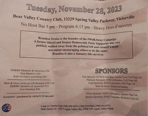 Victorville, California - Nov 28, 2023 - Brandan Strake - Walkaway Campaign is Featured Speaker