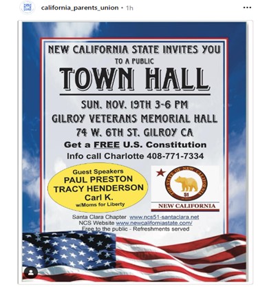 Gilroy, California - Nov 19, 2023 - Town Hall - Guest Speaker - Moms for Liberty