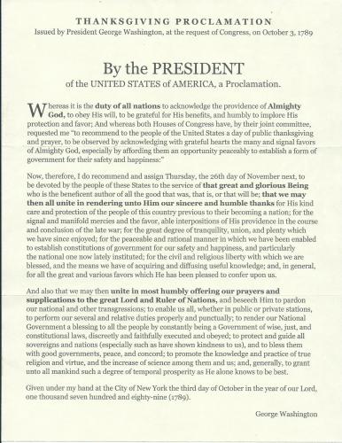 Thanksgiving Proclamation - 1789 George Washington (1)