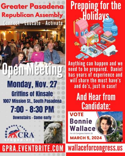 South Pasadena, California - Nov 27, 2023 - Meeting og Greater Pasadena Republican Assembly