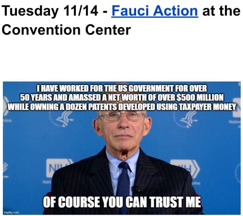 Denver, Colorado - Nov 14, 2023 - Protest Fauci at Bellco Theater Convention Center