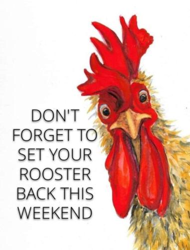 Don't forget to set your rooster back this weekend