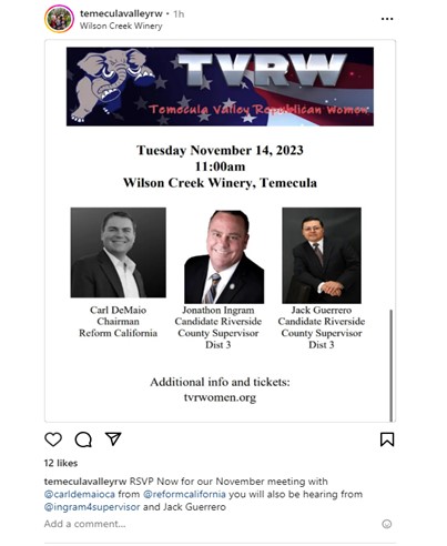 Temecula, California - - Nov 14, 2023 - Temecula Valley Republican Women - Reform California