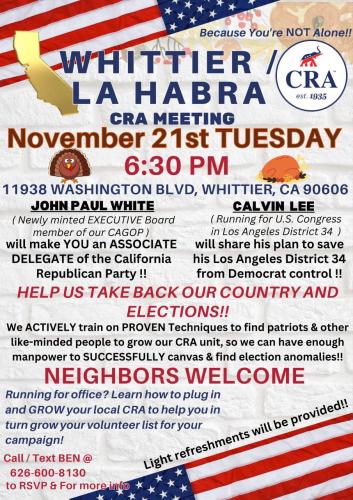 Whittier, California - Nov 21, 2023 - Whittier and La Habra CRA Meeting