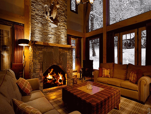 Winter Fireplace snow outside