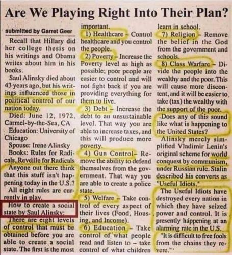 SAUL ALINSKY PLANS